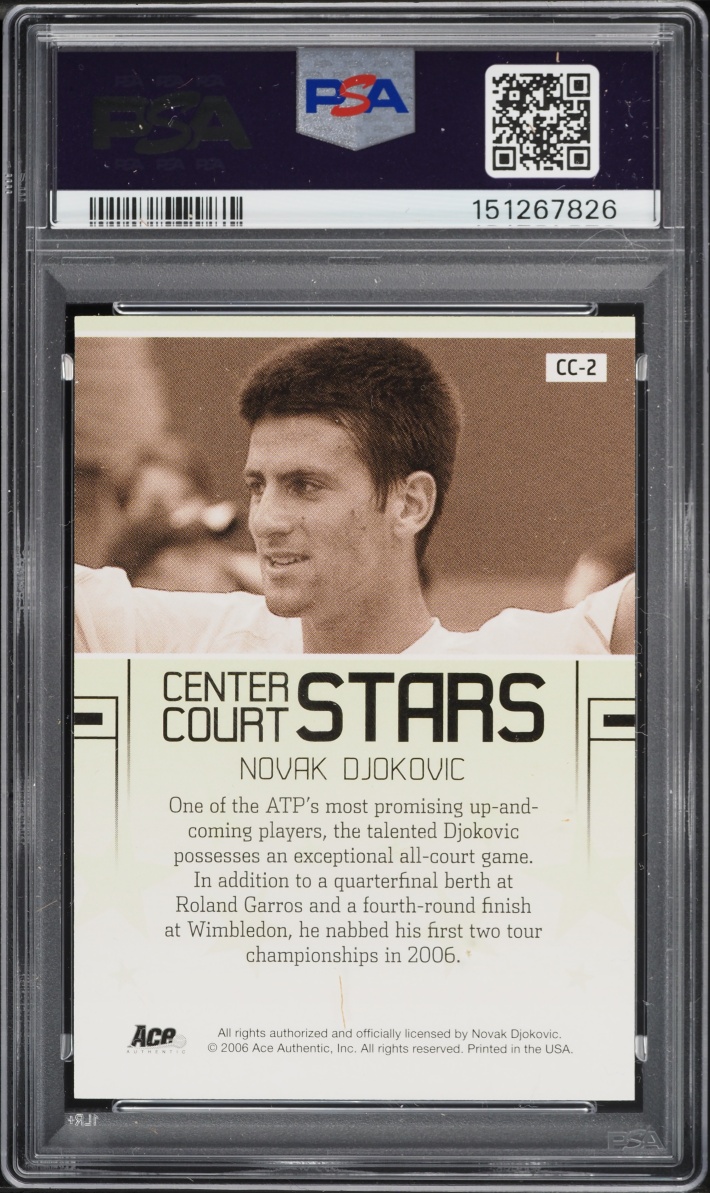 2006 Ace Authentic Center Court Stars Novak Djokovic ROOKIE AUTO #CC-2 PSA 8.5 NM-MT+