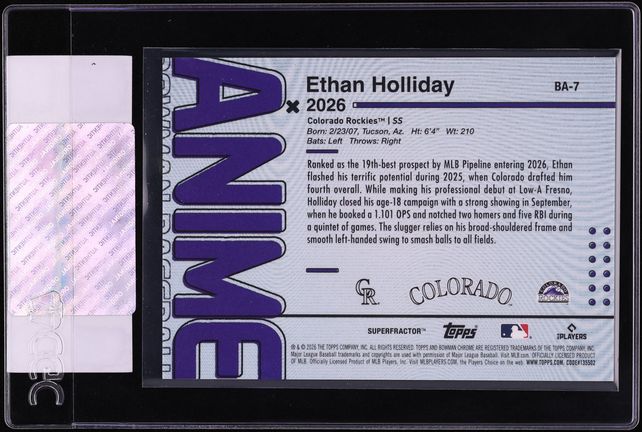 2026 Bowman Anime Superfractor Ethan Holliday PROSPECT 1/1 #BA-7 CGC AUTH
