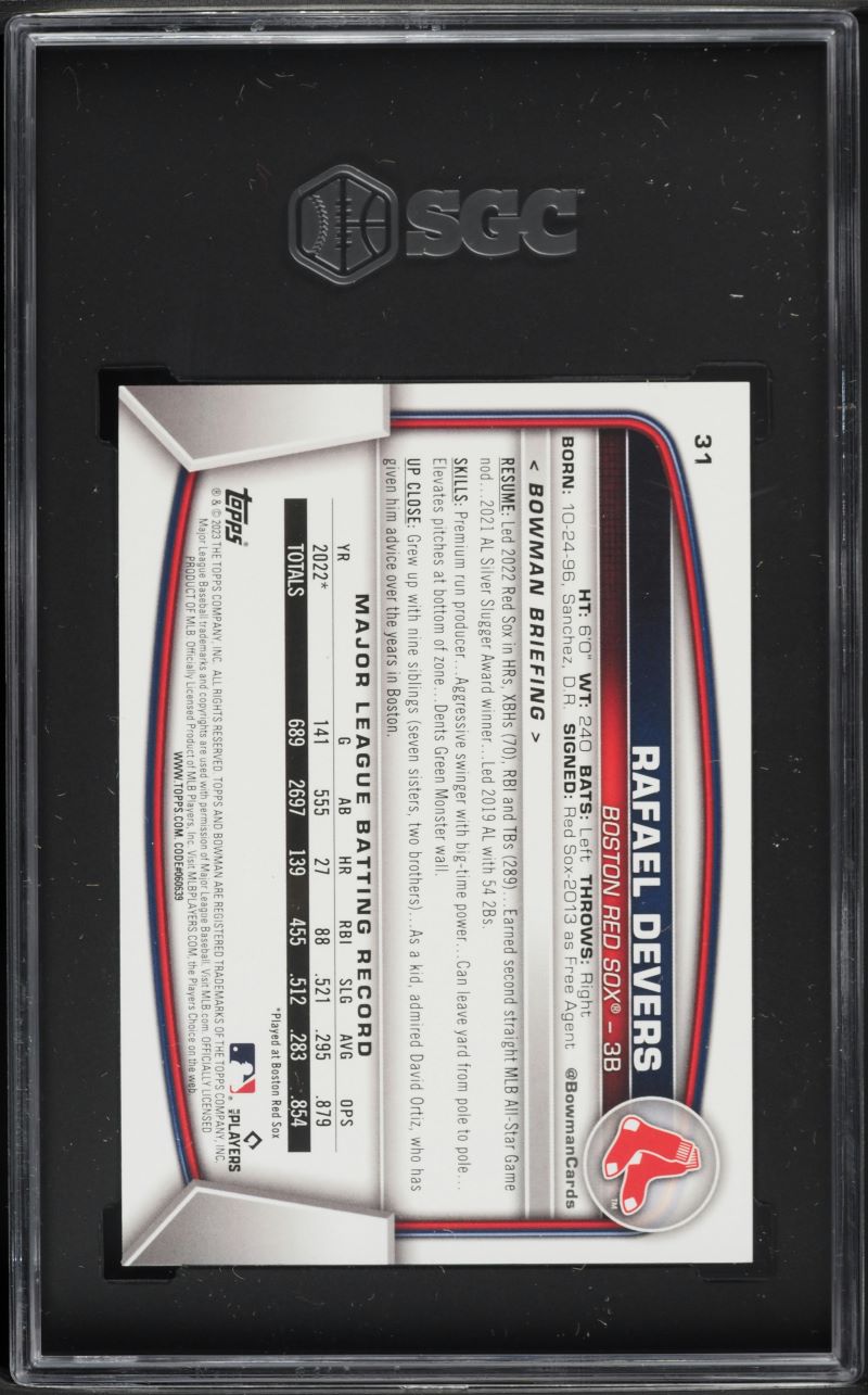 2023 Bowman Rafael Devers #31 SGC 10 GEM MINT