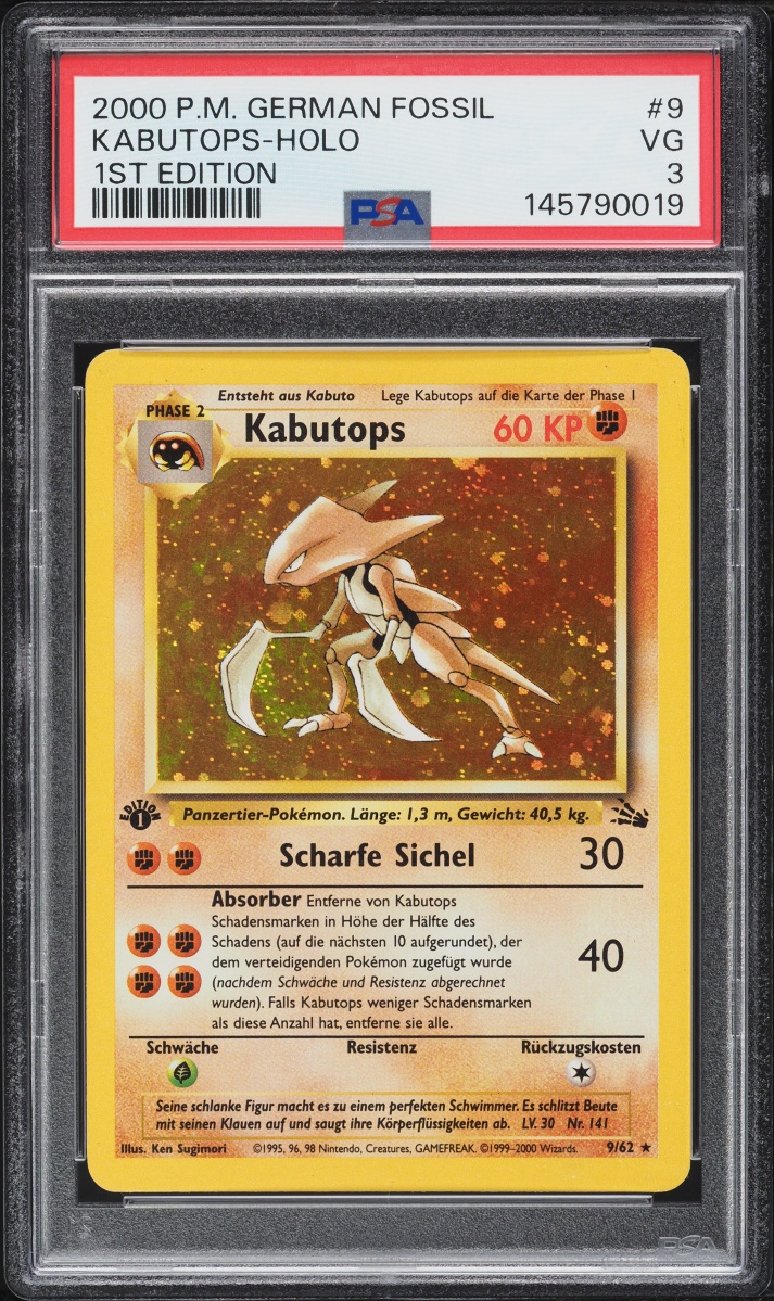 2000 Pokemon German Fossil 1st Edition Holo Kabutops #9 PSA 3 Vg