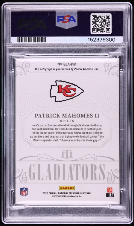 2025 National Treasures Update '23 Gladiators Platinum Patrick Mahomes II AUTO 1/1 #GLAPM PSA 9