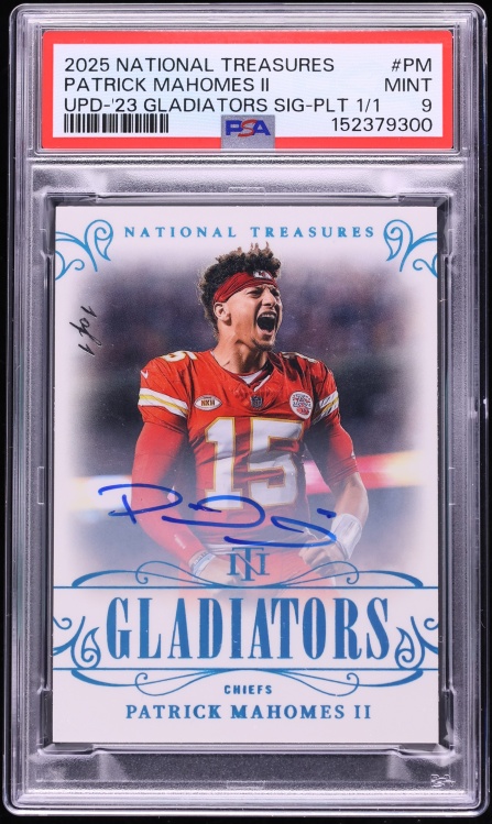2025 National Treasures Update '23 Gladiators Platinum Patrick Mahomes II AUTO 1/1 #GLAPM PSA 9