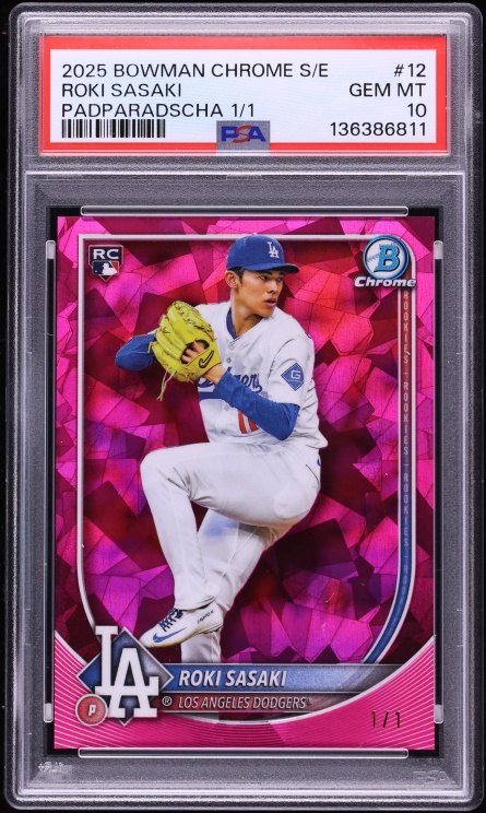 2025 Bowman Chrome Sapphire Padparadscha Roki Sasaki ROOKIE 1/1 #12 PSA 10 GEM MINT