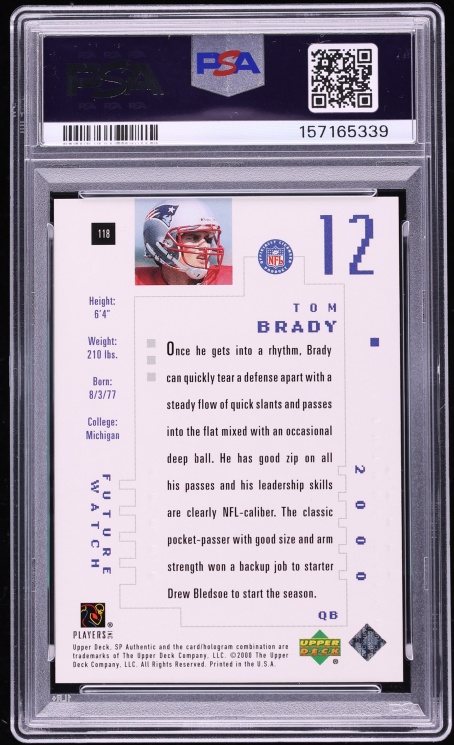 2000 SP Authentic Tom Brady ROOKIE /1250 #118 PSA 8 NM-MT