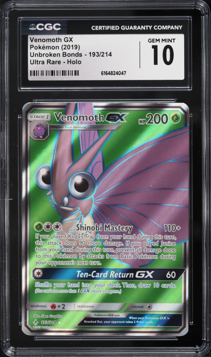 2019 Pokemon Sun & Moon Unbroken Bonds Full Art Venomoth GX #193 CGC 10 GEM MINT