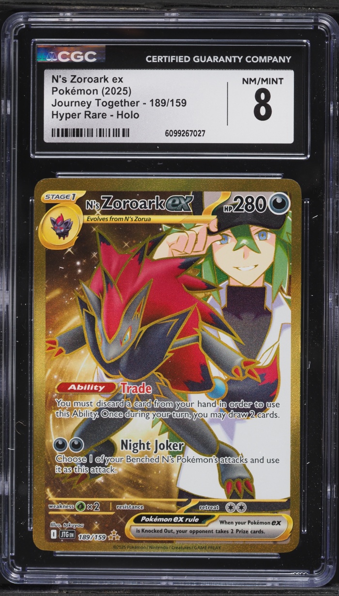 2025 Pokemon Scarlet & Violet Journey Together Gold Rare N's Zoroark ex #189 CGC 8 NM-MT