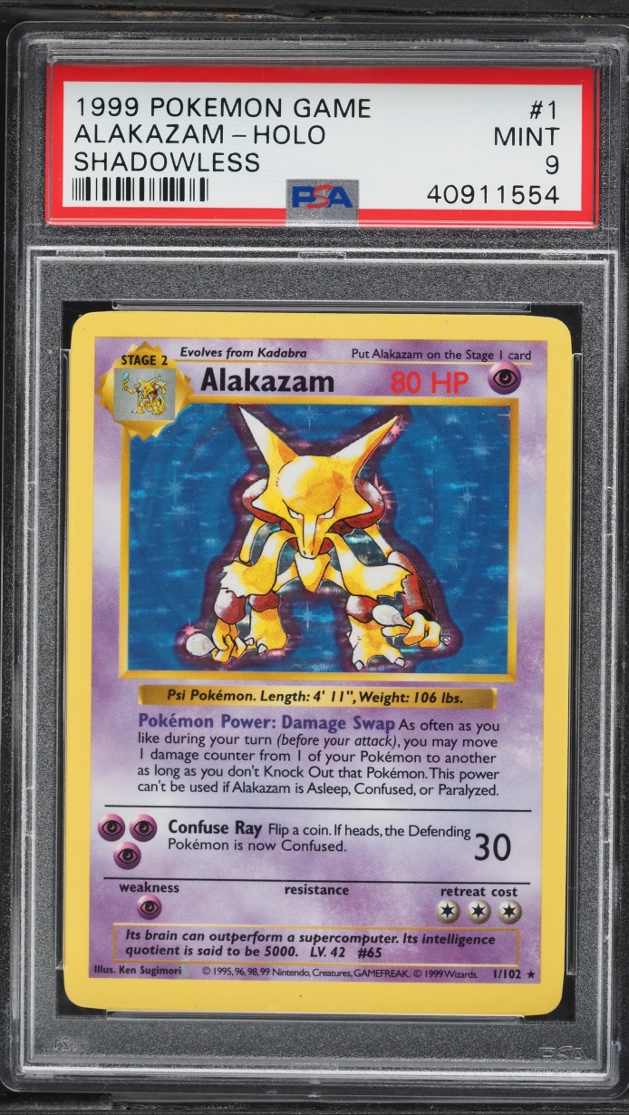 1999 Pokemon Base Set Shadowless Holo Alakazam #1 PSA 9 MINT