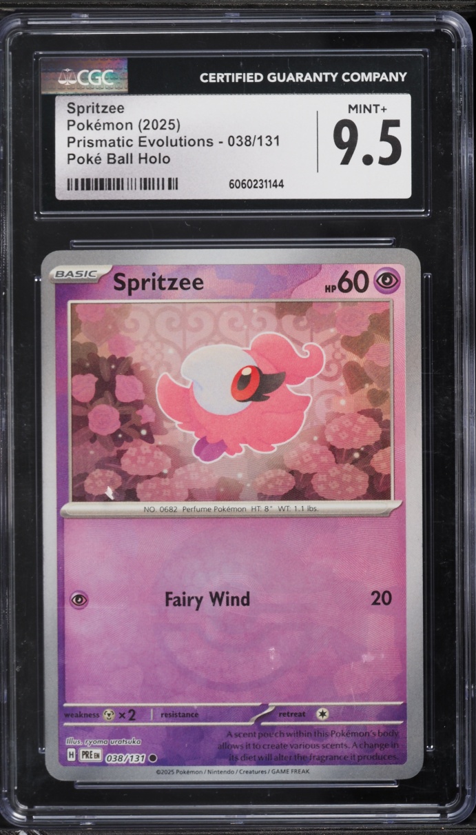 2025 Pokemon Scarlet & Violet Prismatic Evolutions Poke Ball Holo Spritzee #38 CGC 9.5 MINT+