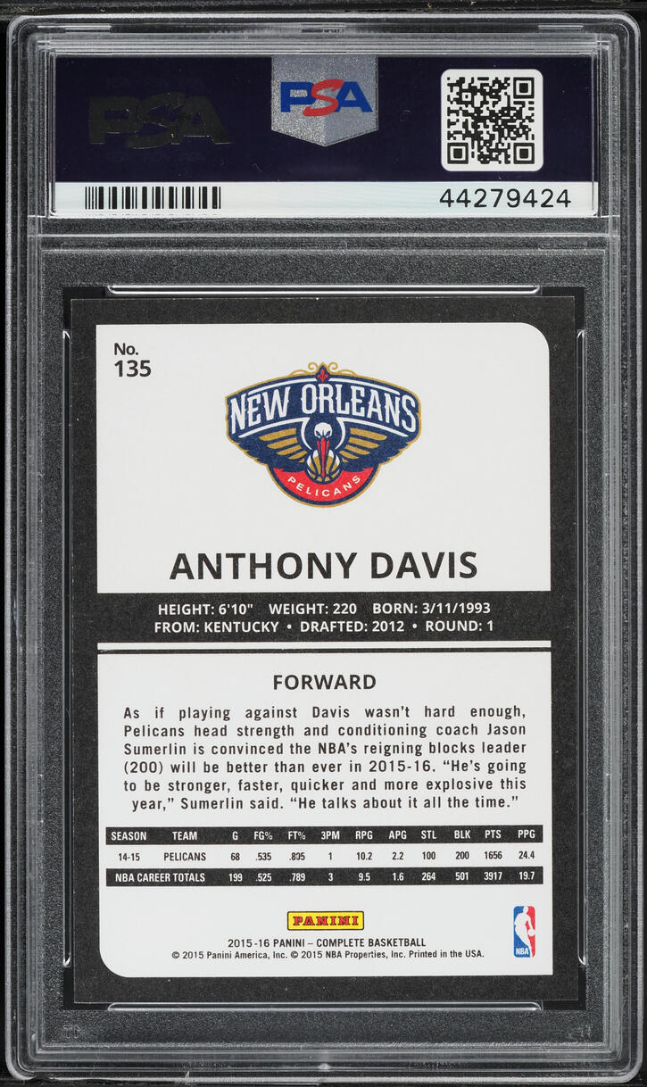 2015 Panini Complete Silver Anthony Davis #135 PSA 10 GEM MINT