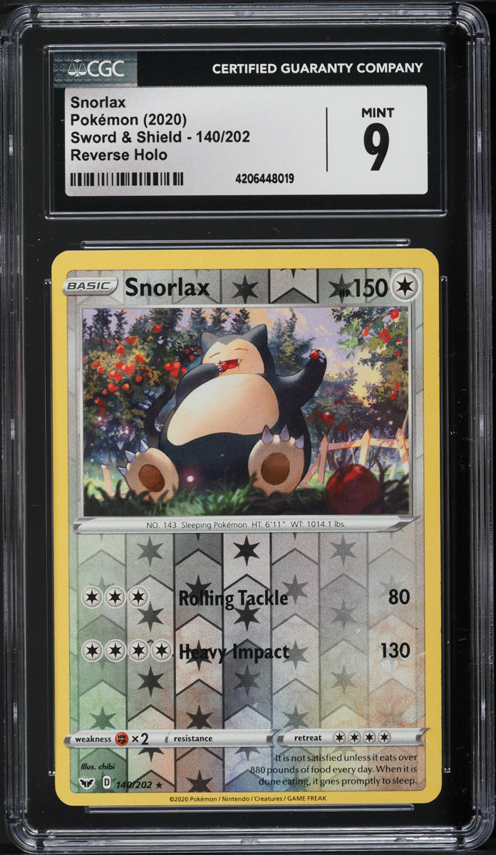 2020 Pokemon Sword & Shield Reverse Holo Snorlax #140 CGC 9 MINT