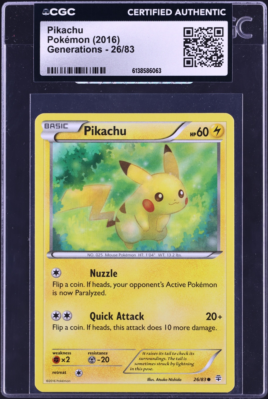 2016 Pokemon XY Generations Pikachu #26 CGC AUTH