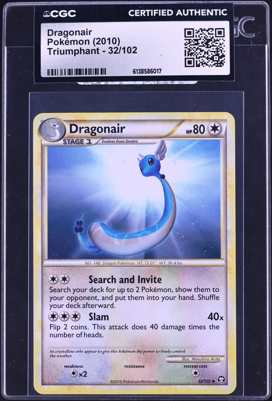 2010 Pokemon HeartGold & SoulSilver Triumphant Dragonair #32 CGC AUTH