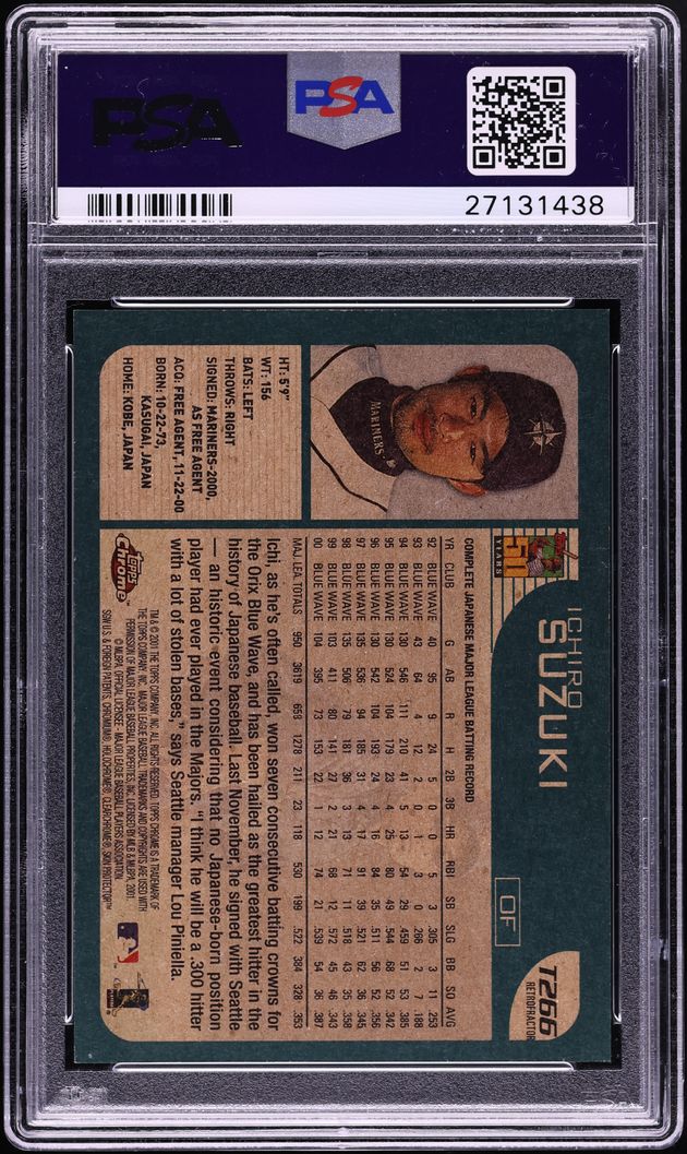 2001 Topps Chrome Traded Retrofractor Ichiro Suzuki ROOKIE #T266 PSA 10 GEM MINT