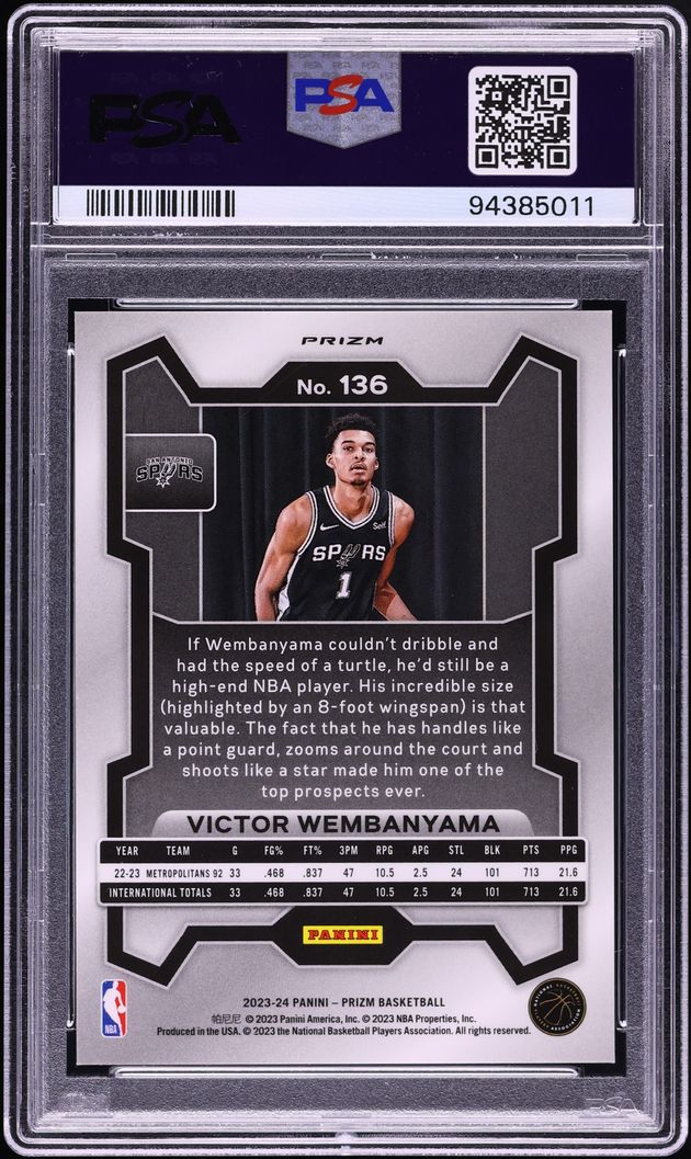 2023 Panini Prizm White Sparkle Victor Wembanyama ROOKIE #136 PSA 10 GEM MINT