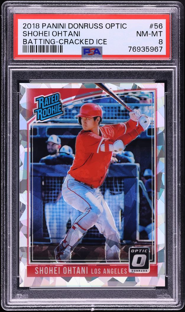 2018 Donruss Optic Cracked Ice Shohei Ohtani ROOKIE /7 #56 PSA 8 NM-MT
