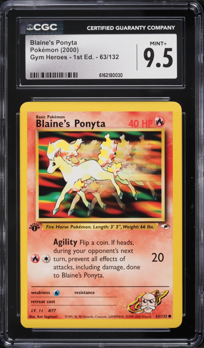 2000 Pokemon Gym Heroes 1st Edition Blaine's Ponyta #63 CGC 9.5 MINT+