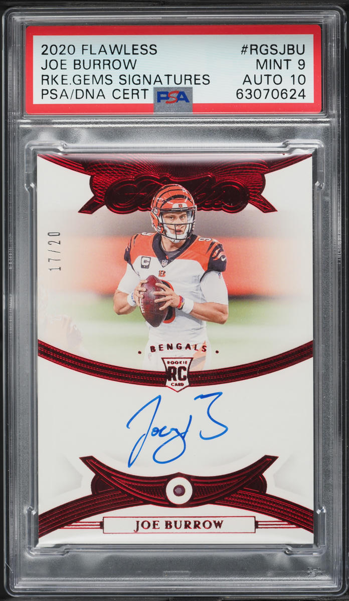 2020 Panini Flawless Gems Joe Burrow ROOKIE AUTO DNA 10 /20 #RGSJBU PSA 9 MINT