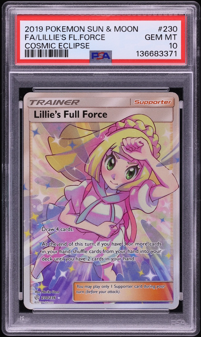 2019 Pokemon Sun & Moon Cosmic Eclipse Full Art Lillie's Full Force #230 PSA 10 GEM MINT