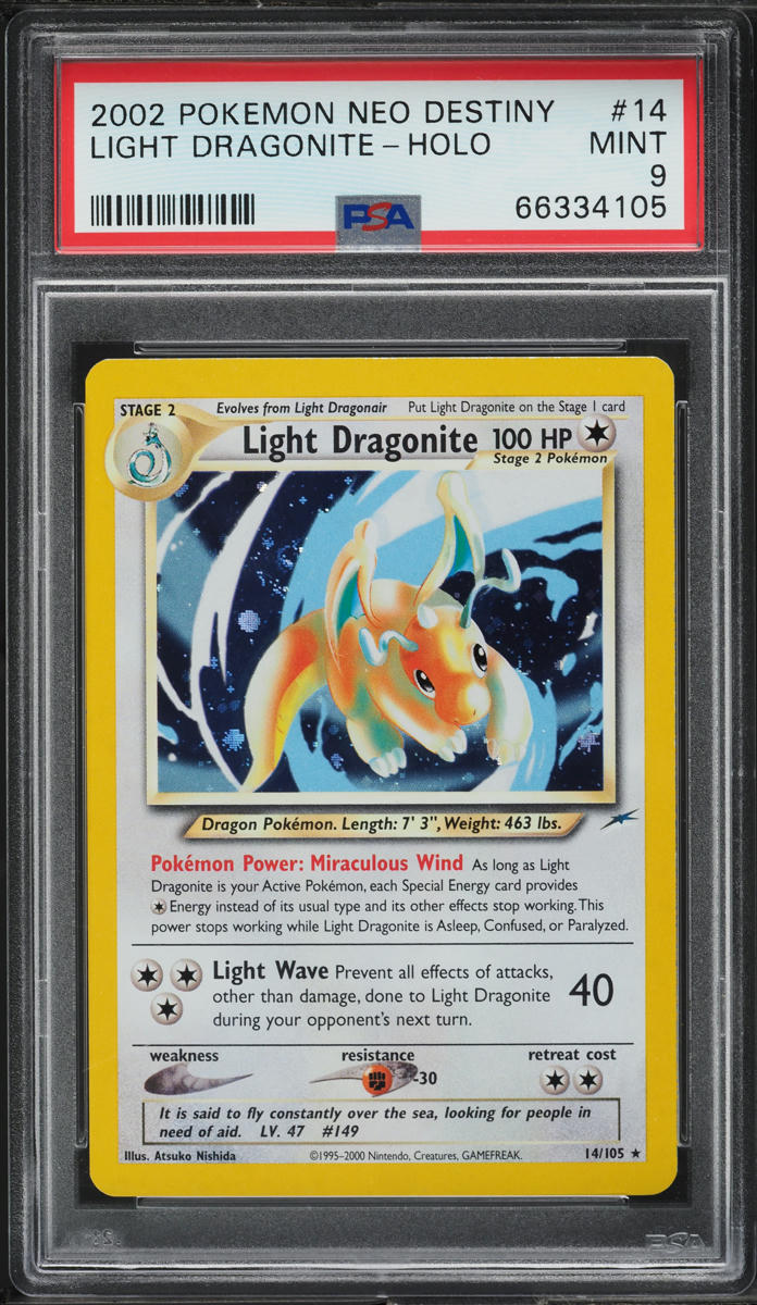 2002 Pokemon Neo Destiny Holo Light Dragonite #14 PSA 9 MINT