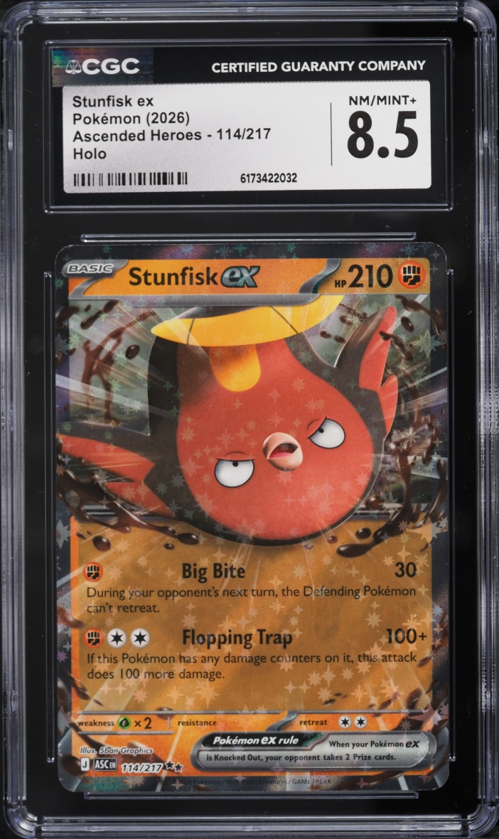 2026 Pokemon Mega Evolution Ascended Heroes Holo Stunfisk ex #114 CGC 8.5 NM-MT+