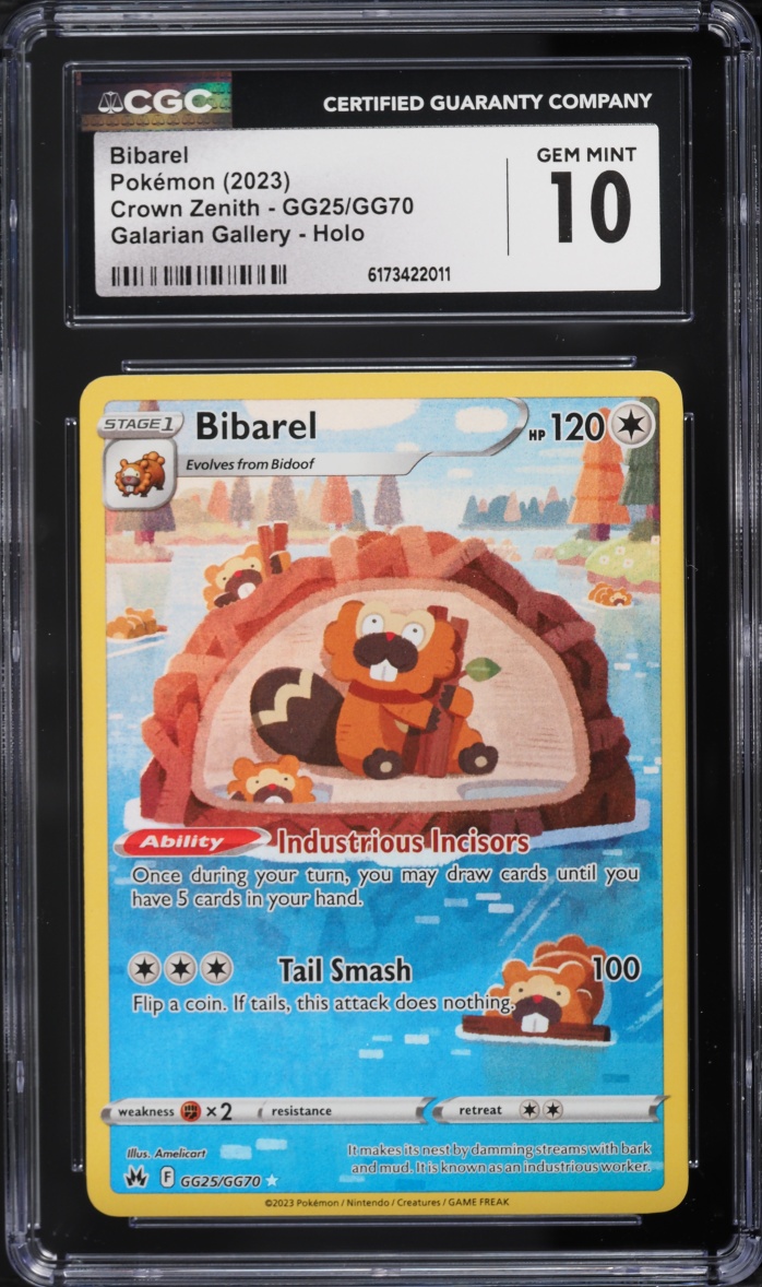 2023 Pokemon Sword & Shield Crown Zenith Galarian Full Art Bibarel #GG25 CGC 10 GEM MINT