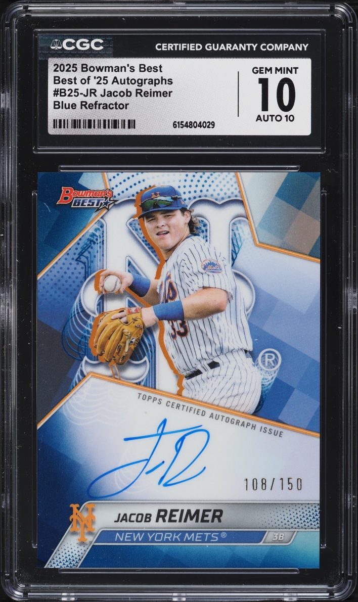 2025 Bowman's Best Of '25 Blue Refractor Jacob Reimer PROSPECT AUTO /150 #B25-JR CGC 10 GEM