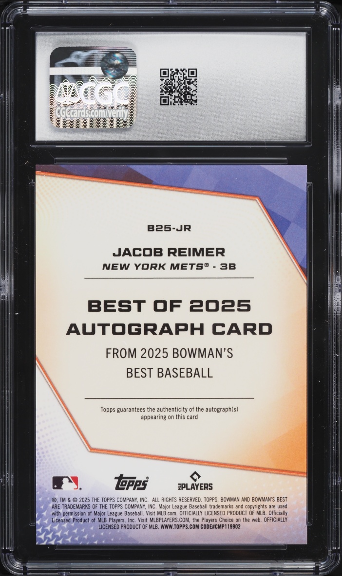 2025 Bowman's Best Of '25 Blue Refractor Jacob Reimer PROSPECT AUTO /150 #B25-JR CGC 10 GEM