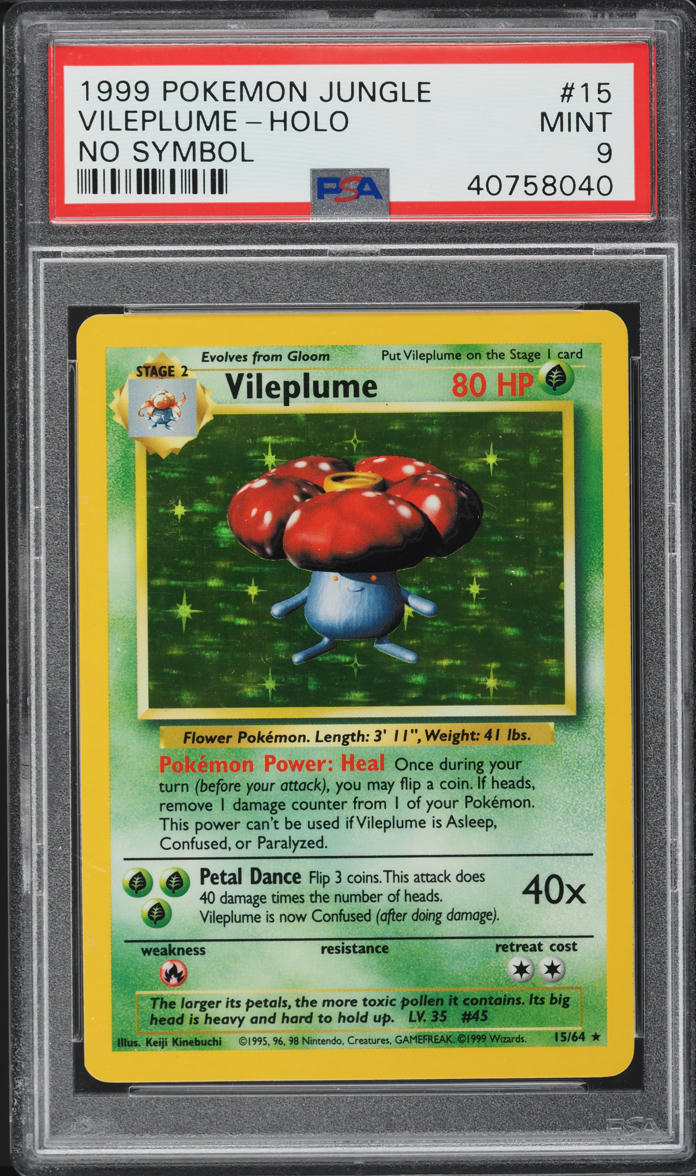 1999 Pokemon Jungle No Symbol Holo Vileplume #15 PSA 9 MINT