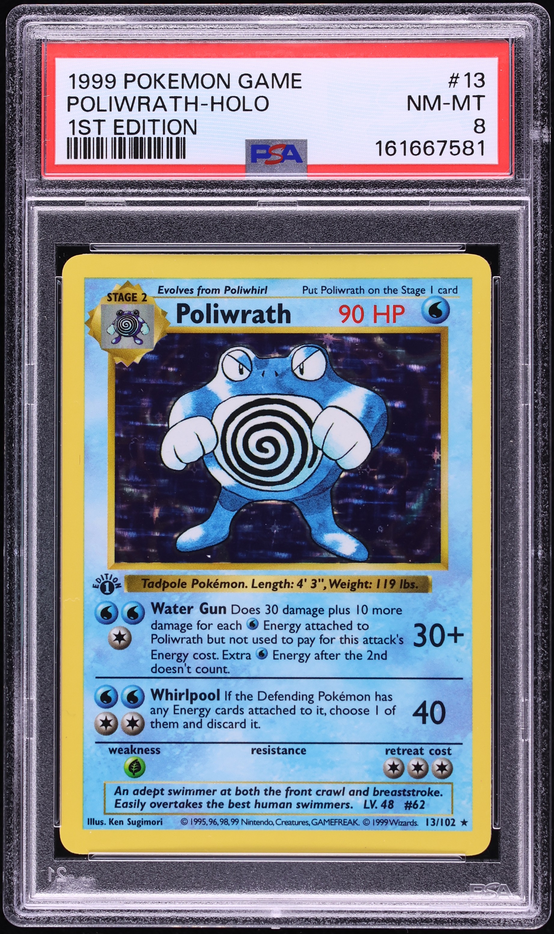 1999 Pokemon Base Set Shadowless 1st Edition Holo Poliwrath #13 PSA 8 NM-MT