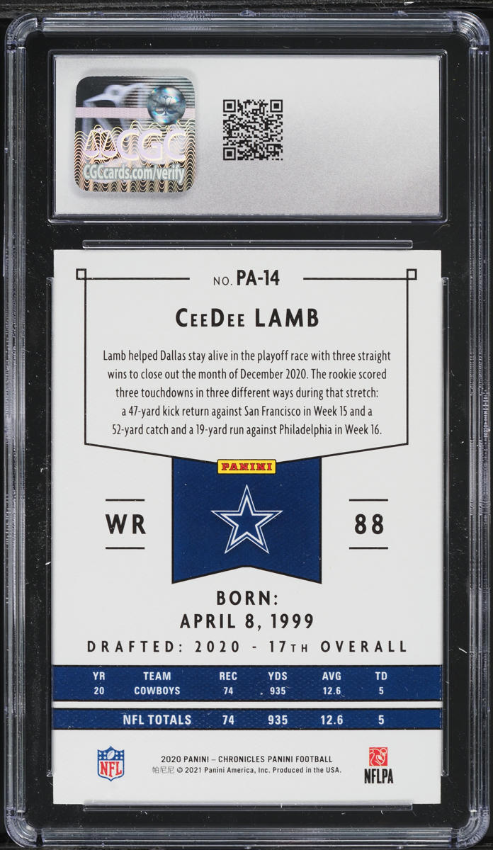 2020 Panini Chronicles Panini CeeDee Lamb ROOKIE #PA-14 CGC 9 MINT