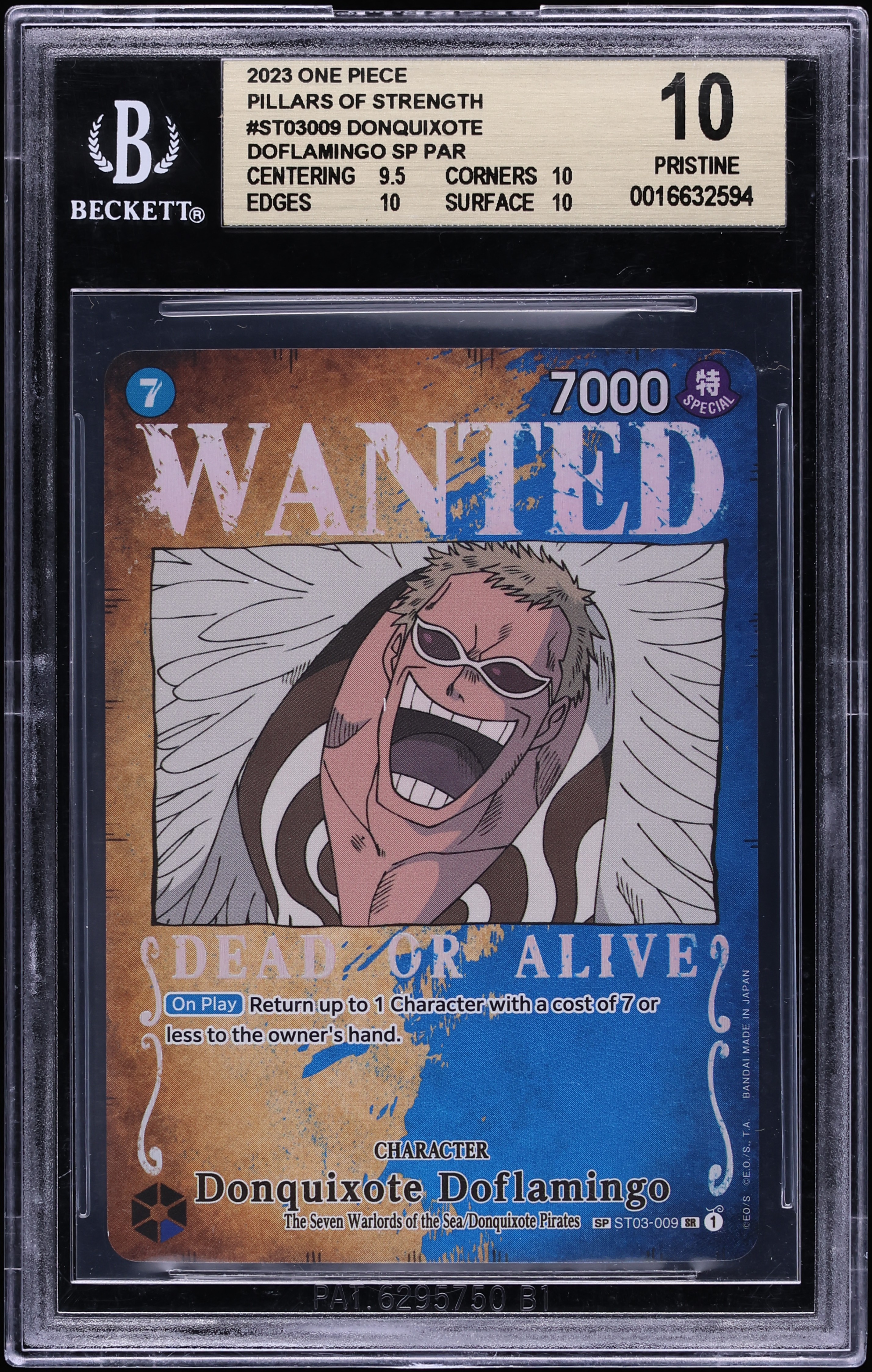 2023 One Piece Pillars Of Strength SP SR Donquixote Doflamingo #ST03-009 BGS 10 PRISTINE