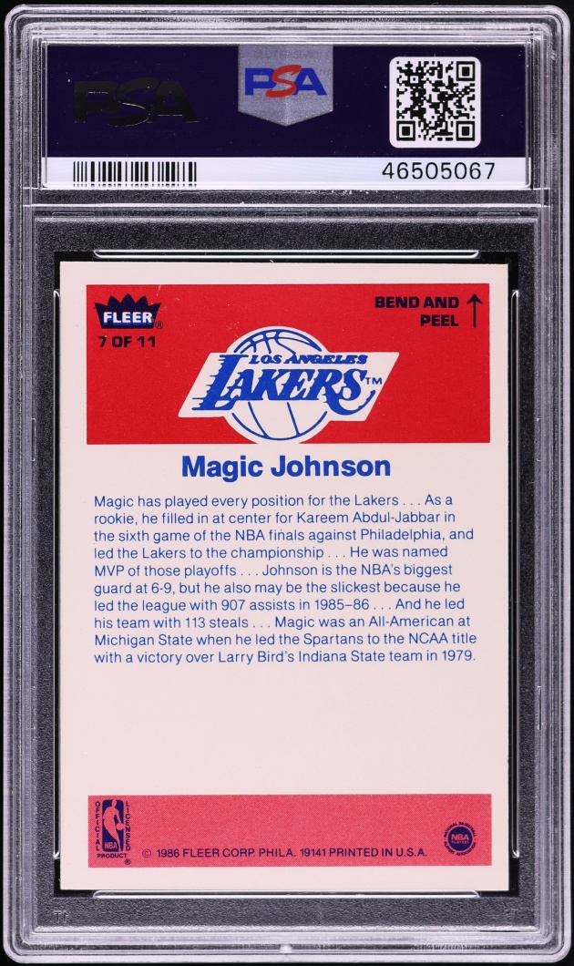 1986 Fleer Sticker Magic Johnson #7 PSA 9 MINT