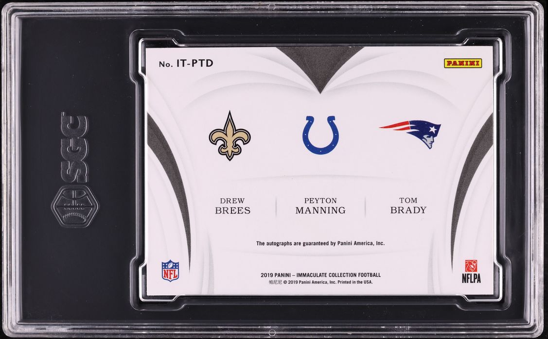 2019 Immaculate Trio Tom Brady Peyton Manning Drew Brees AUTO /5 SGC 8.5 NM-MT+