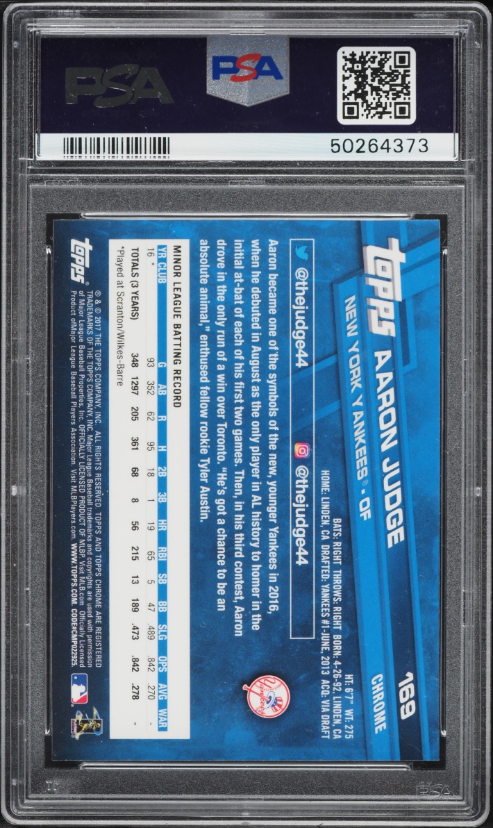 2017 Topps Chrome Aaron Judge ROOKIE #169 PSA 10 GEM MINT