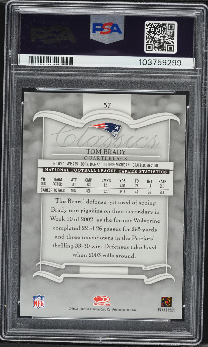 2003 Donruss Classics Tom Brady #57 PSA 9 MINT