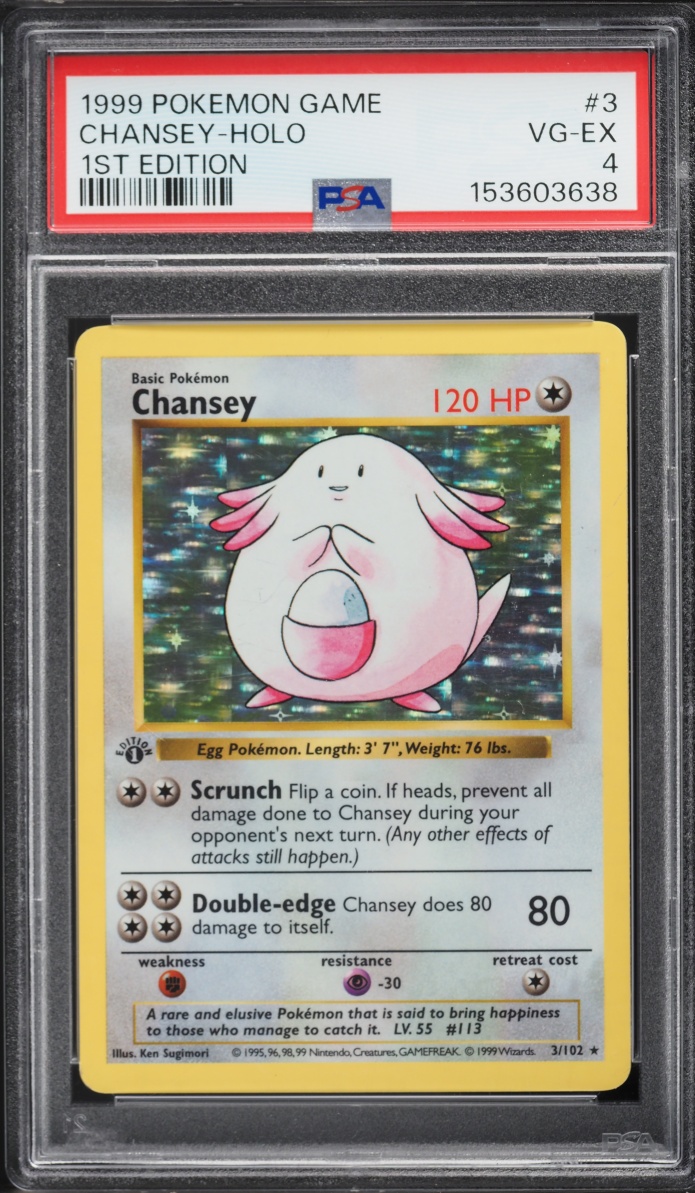 1999 Pokemon Base Set Shadowless 1st Edition Holo Chansey #3 PSA 4 VGEX