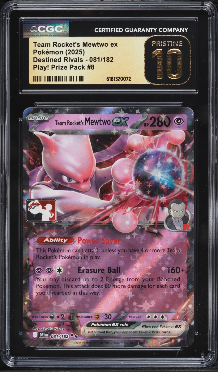 2025 Pokemon SV Destined Rivals Play Prize Pack Team Rocket's Mewtwo Ex #81 CGC 10 PRISTINE