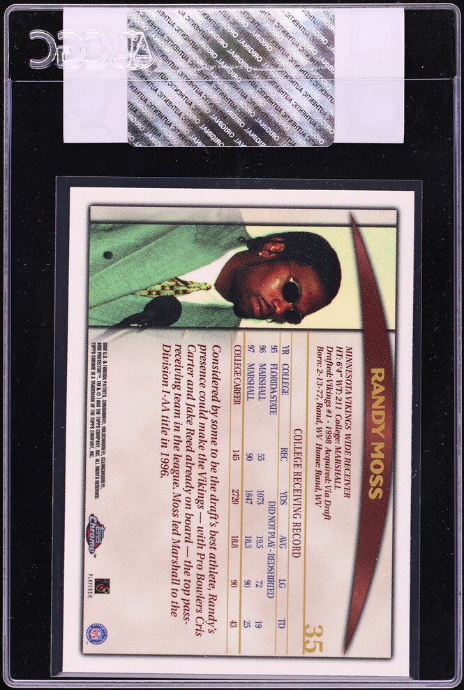 1998 Topps Chrome Draft Picks Randy Moss ROOKIE #35 CGC AUTH