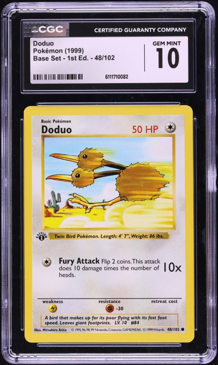 1999 Pokemon Base Set Shadowless 1st Edition Doduo #48 CGC 10 GEM MINT