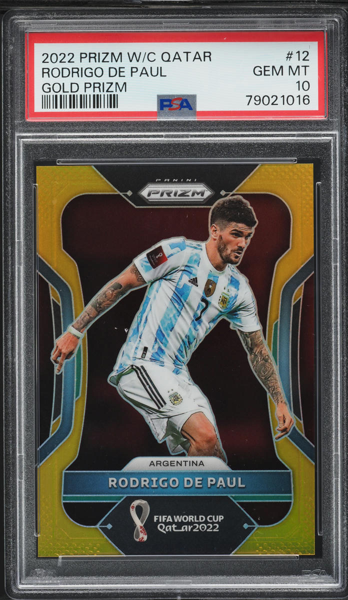 2022 Panini Prizm World Cup Qatar Gold Rodrigo De Paul /10 #12 PSA 10 GEM MINT