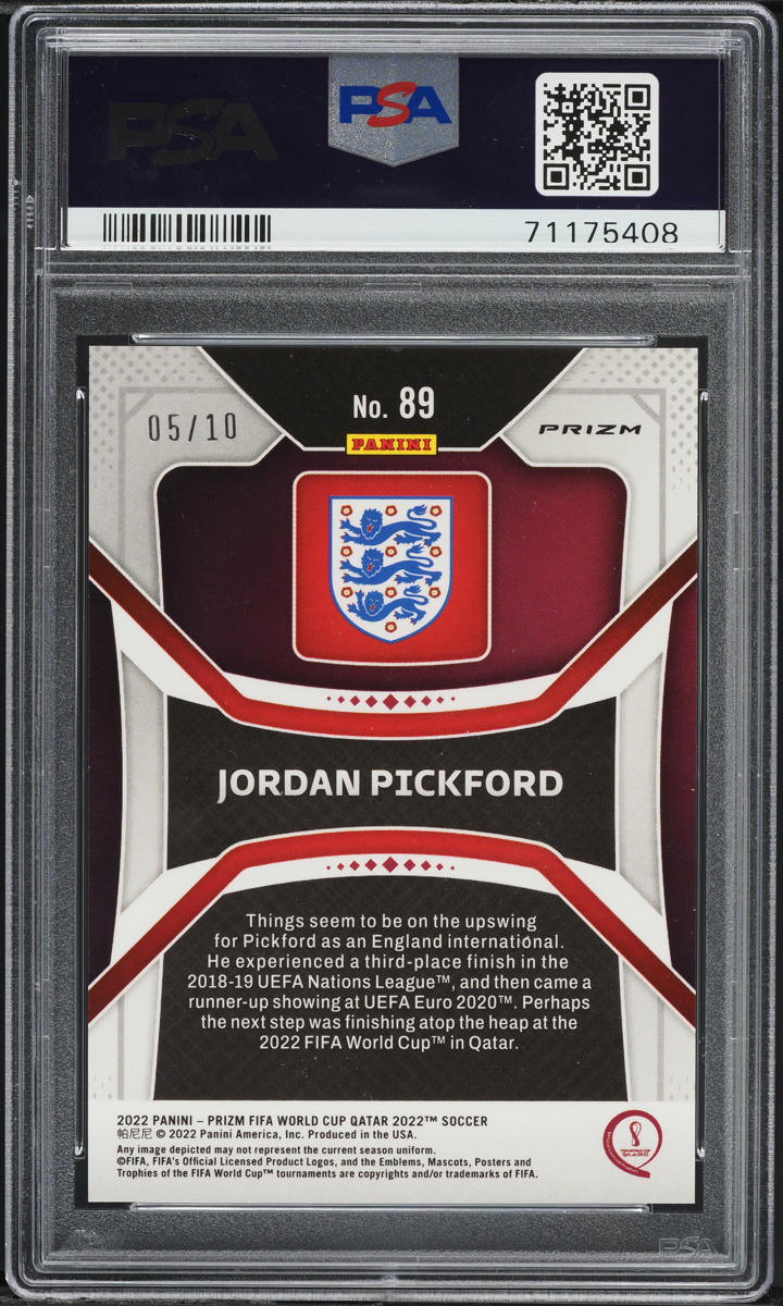 2022 Panini Prizm World Cup Qatar Gold Jordan Pickford /10 #89 PSA 9 MINT