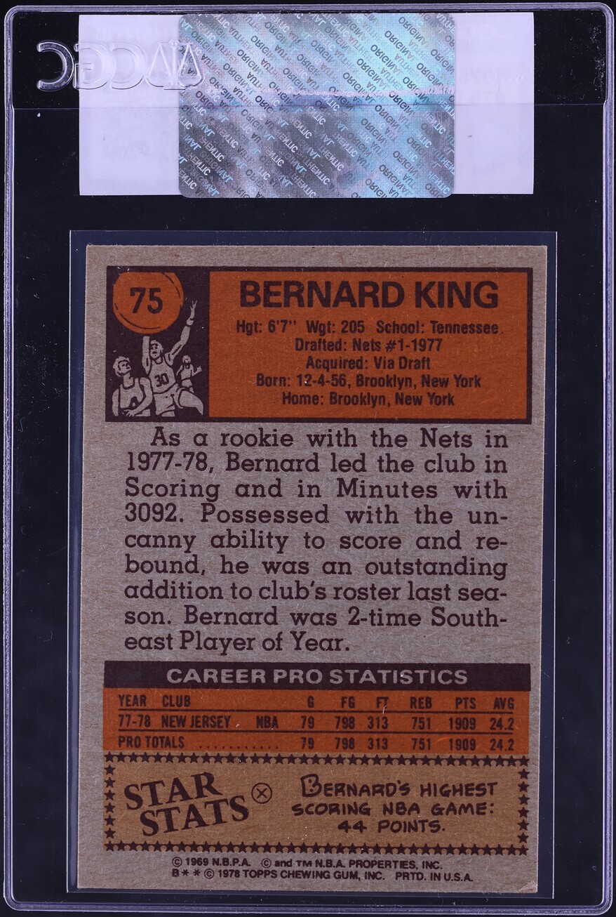 1978 Topps Basketball Bernard King ROOKIE #75 CGC AUTH