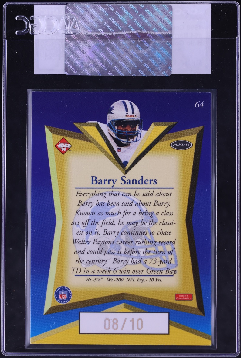 1998 Collector's Edge Masters Holo Gold Barry Sanders /10 #64 CGC AUTH
