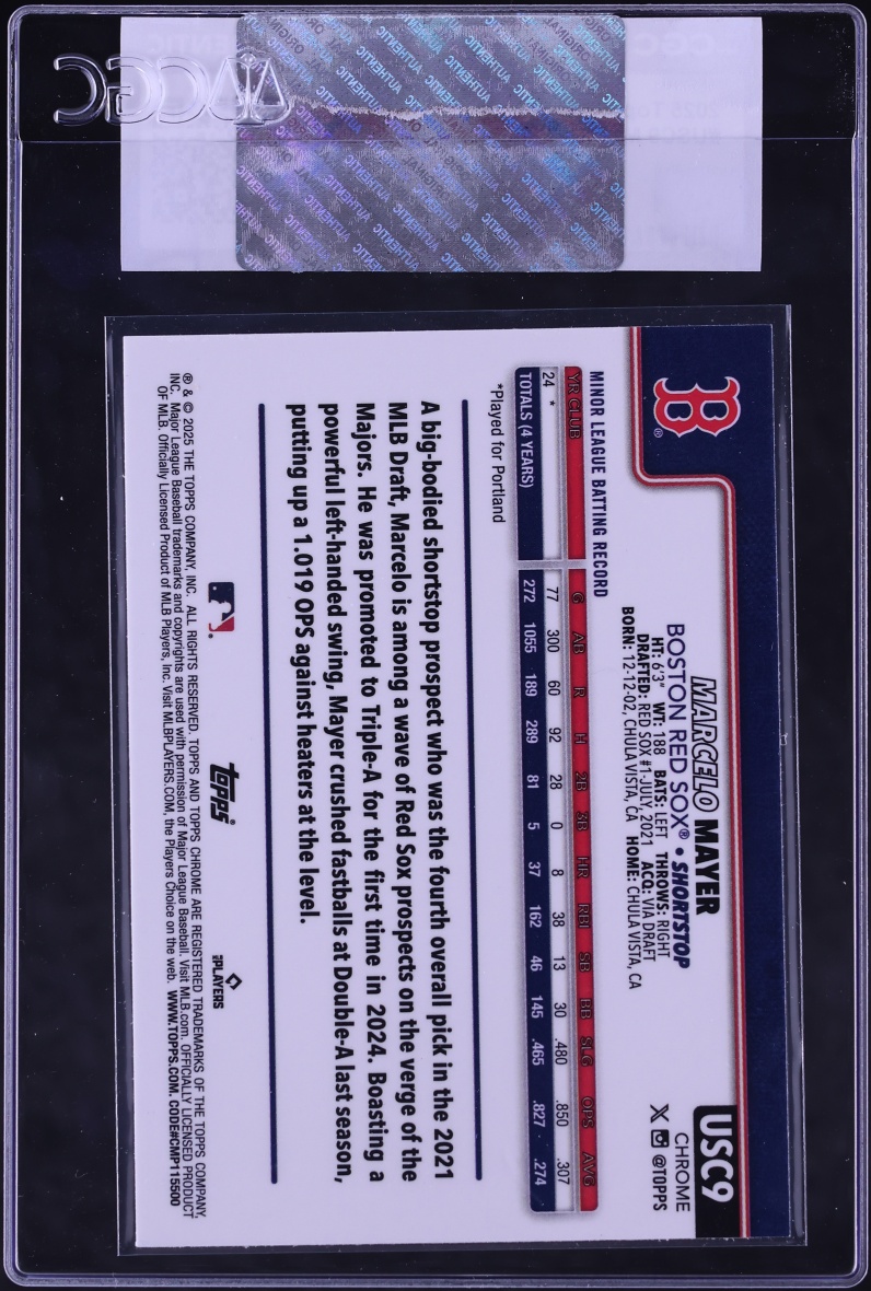 2025 Topps Chrome Update Sapphire Marcelo Mayer ROOKIE #USC9 CGC AUTH