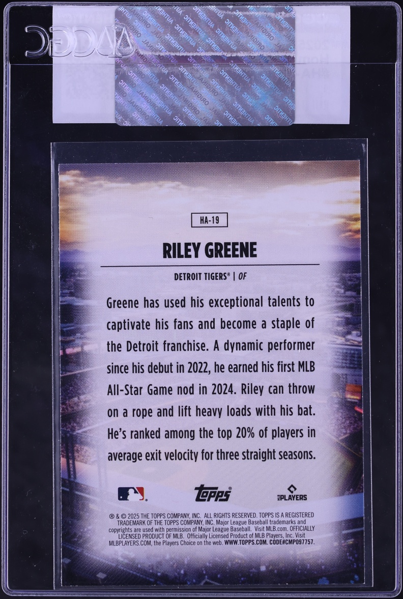 2025 Topps Home Field Advantage Riley Greene #HA-19 CGC AUTH