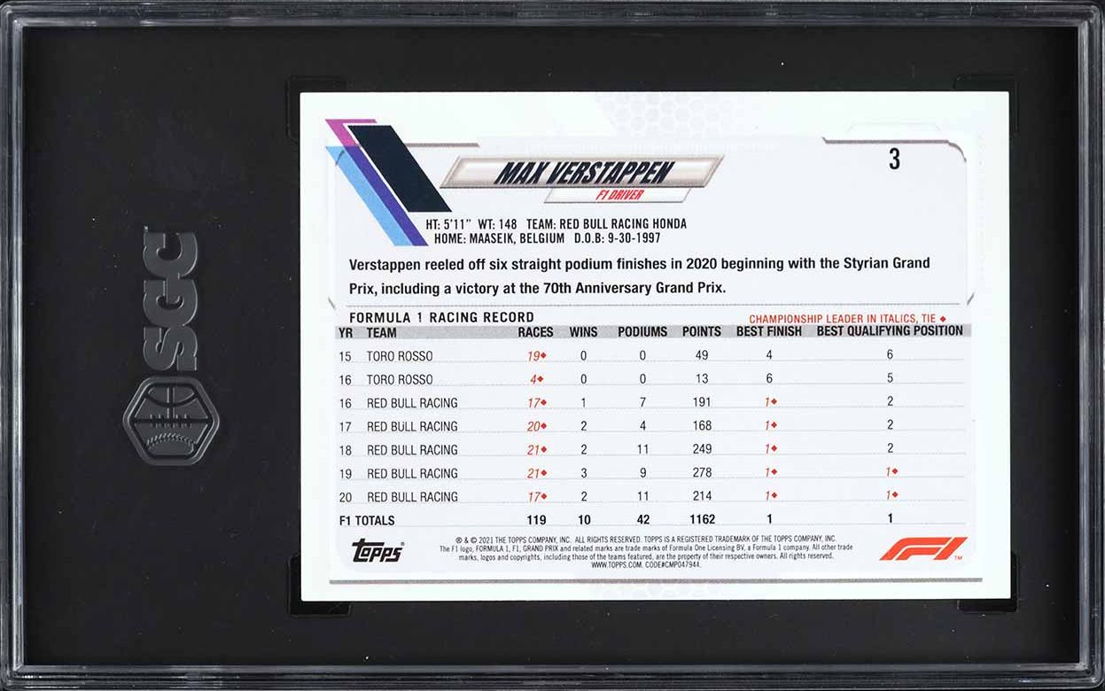 2021 Topps Formula 1 F1 Variation Max Verstappen SP #3 SGC 8 NM-MT