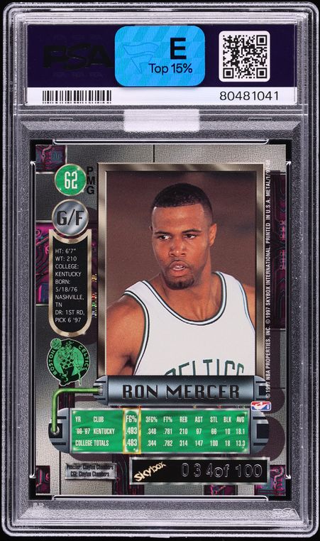 1997 Metal Universe Precious Metal Gems PMG Red Ron Mercer ROOKIE /100 #62 MBA PSA 7 NRMT