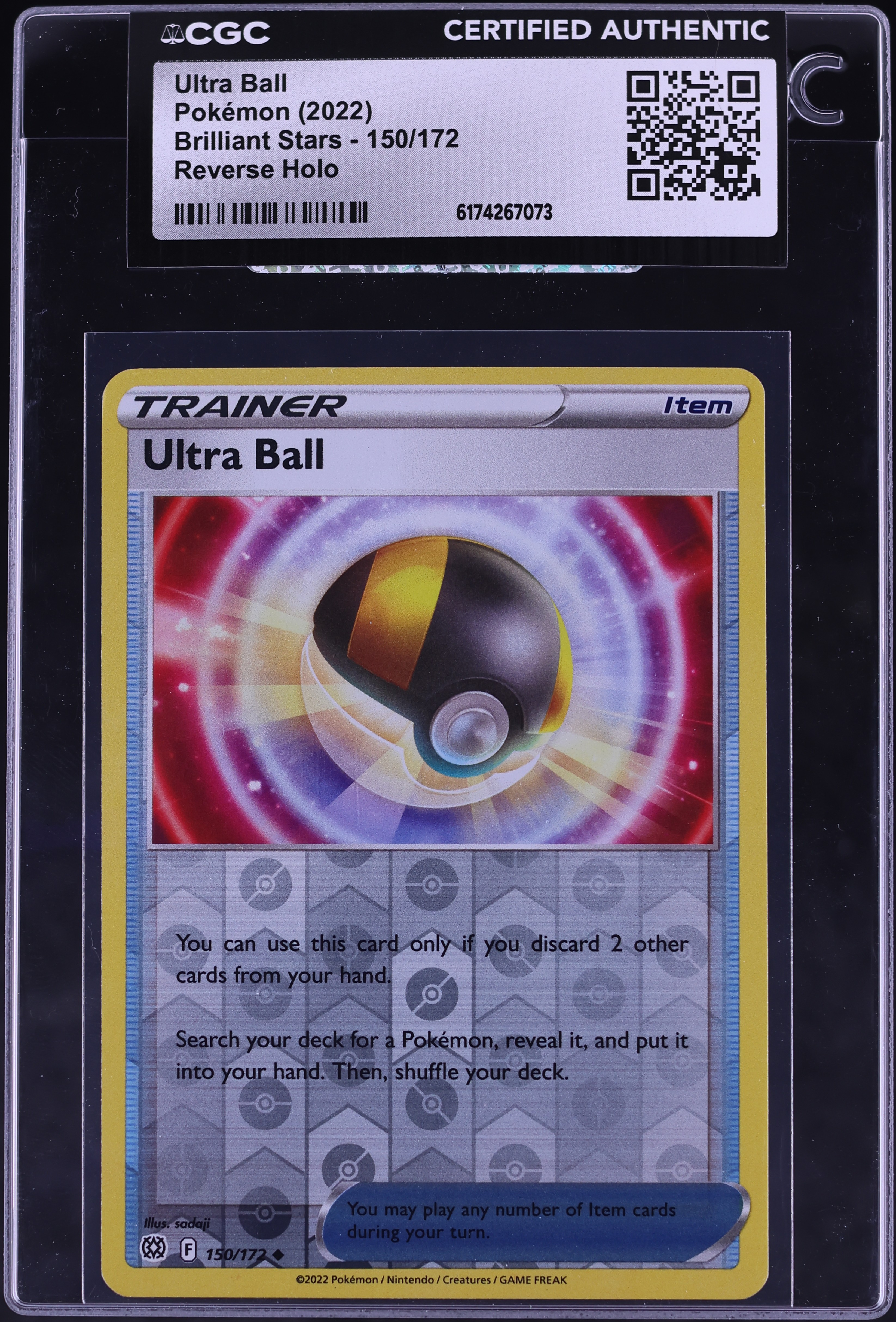 2022 Pokemon Brilliant Stars Reverse Holo Ultra Ball #150 CGC AUTH