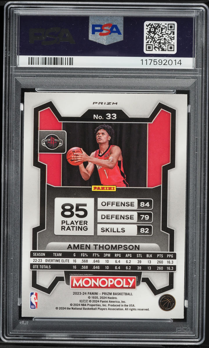 2023 Panini Prizm Monopoly Red Pattern Amen Thompson ROOKIE #33 PSA 10 GEM MINT