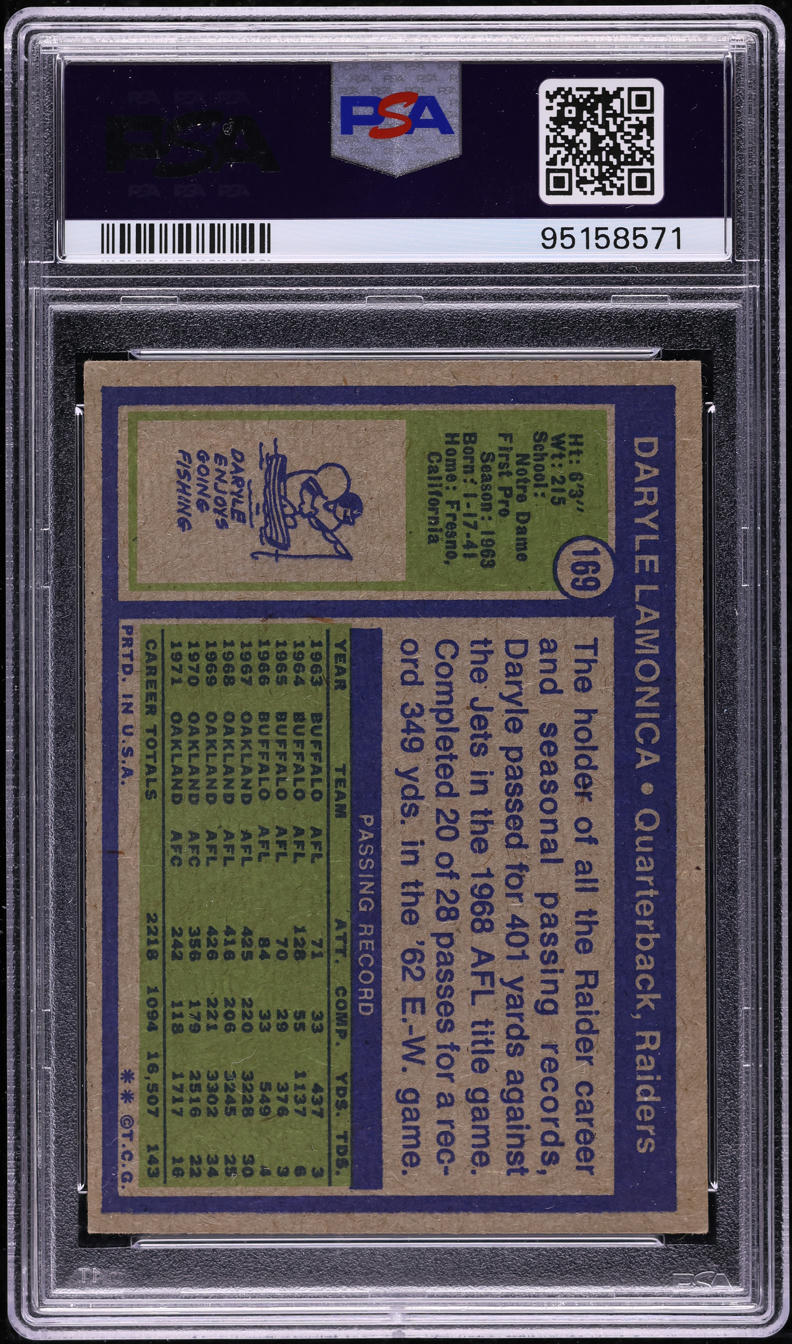 1972 Topps Football Daryle Lamonica #169 PSA 4 VGEX